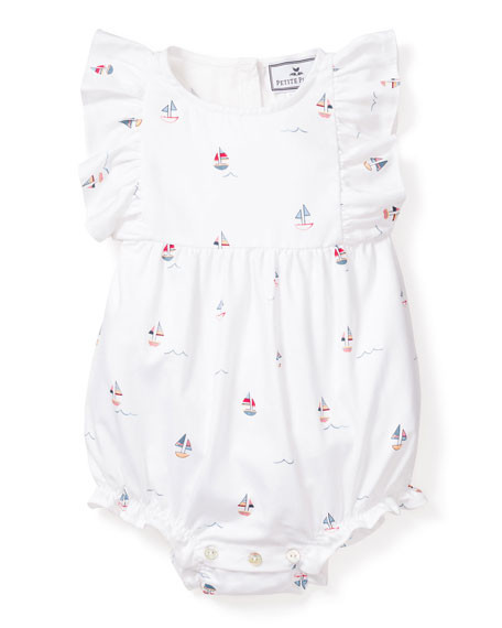 Petite Plume Kid's Bateau Sailboat Ruffle Bubble Romper, Size 0-24M | Neiman Marcus
