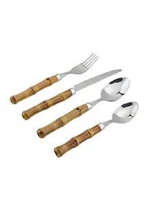 16 Piece Set of Natural Bamboo Designed Flatware | Belk