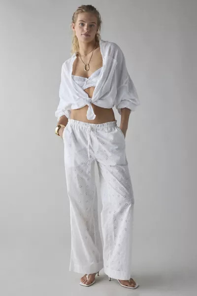 Kimchi Blue Millie Semi-Sheer Eyelet Lace Wide Leg Pull-On Pant | Urban Outfitters (US and RoW)