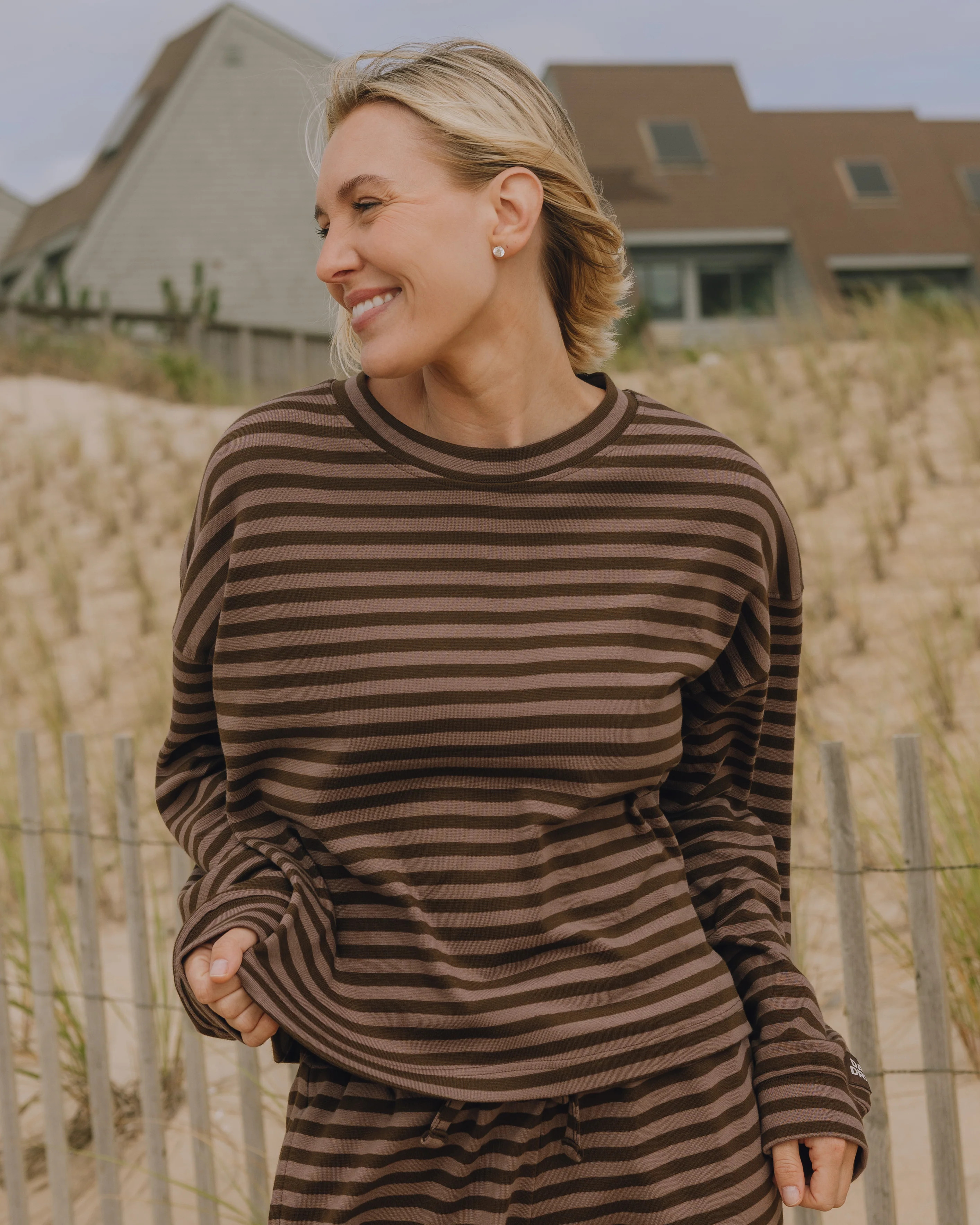 Striped Cotton Long Sleeve - Mocha + Coco Stripe | Daily Drills LLC