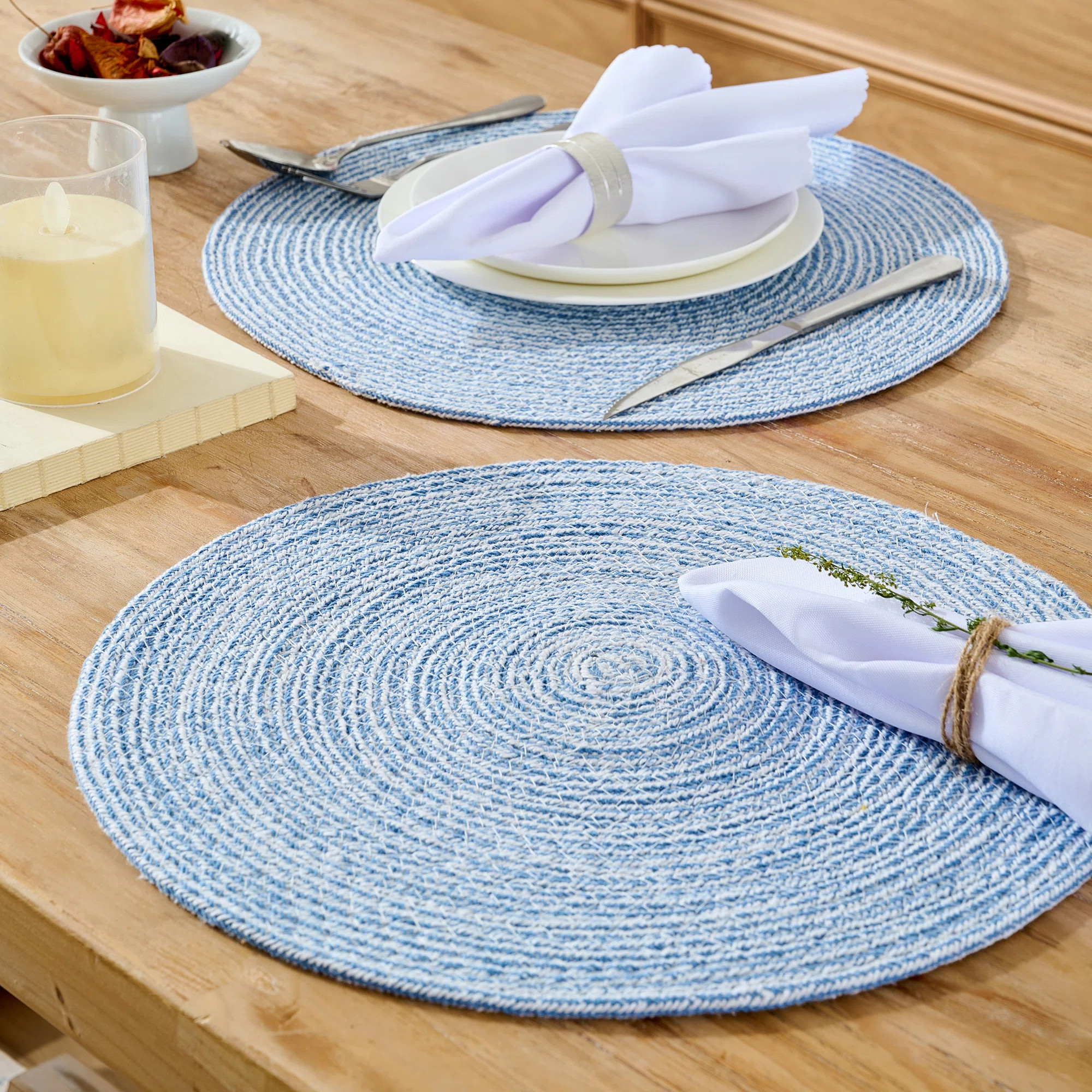 4-pack, Two Tone Cotton 15" Round Woven Placemat Sets | Wayfair North America