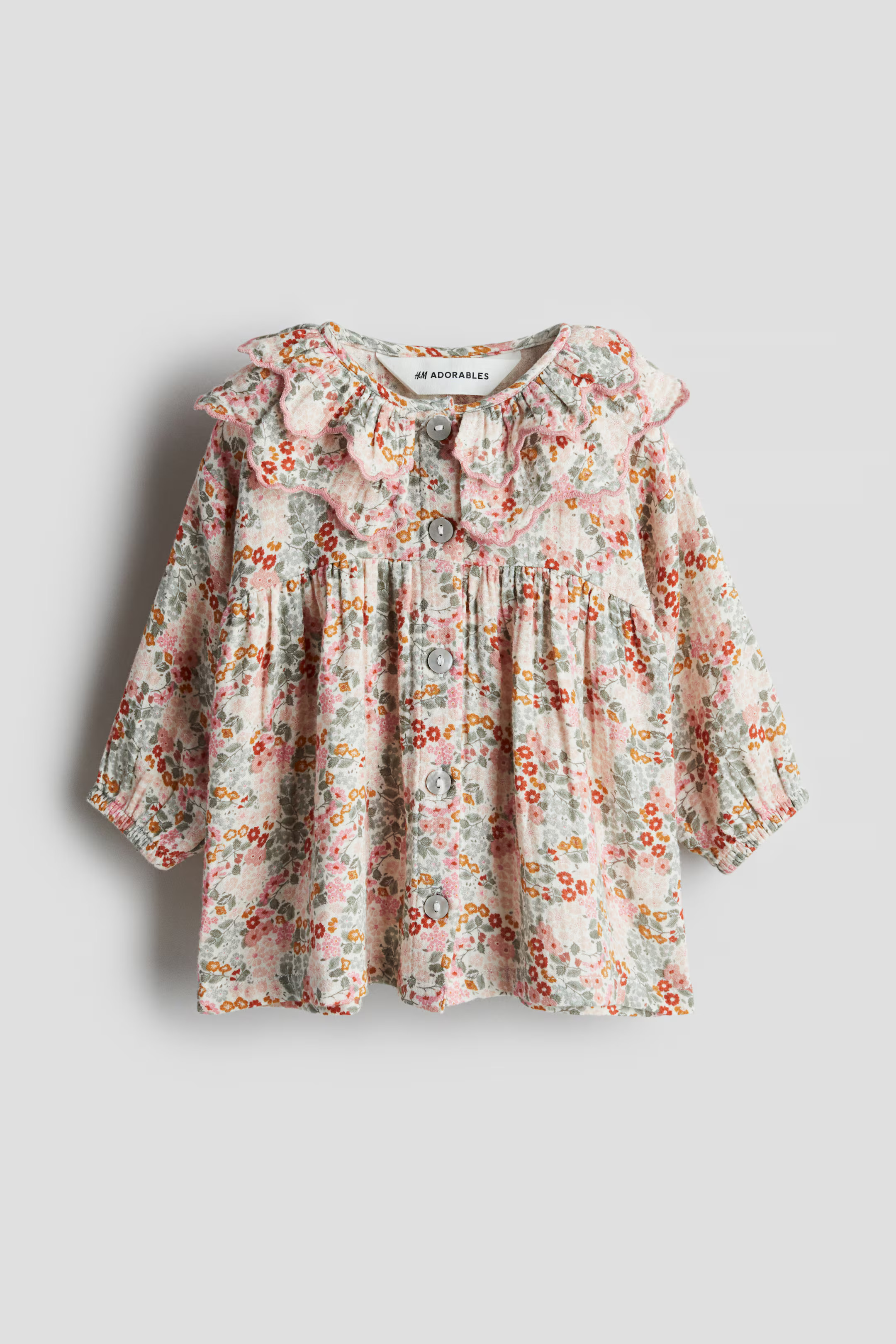 Cotton Dress with Collar - Round Neck - Long sleeve - Pink/floral - Kids | H&M US | H&M (US + CA)