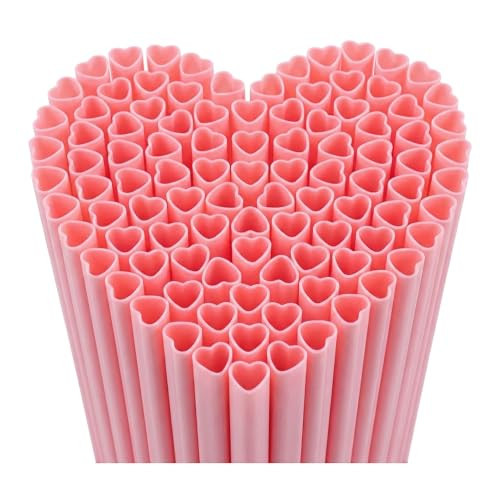 100pcs Individually Wrapped Heart Shaped Pink Hard Straws Reusable Valentine’s Day Straws,Cocktails & Events,Bridal Shower,Wedding Party,Birthday party Decorations | Amazon (US)