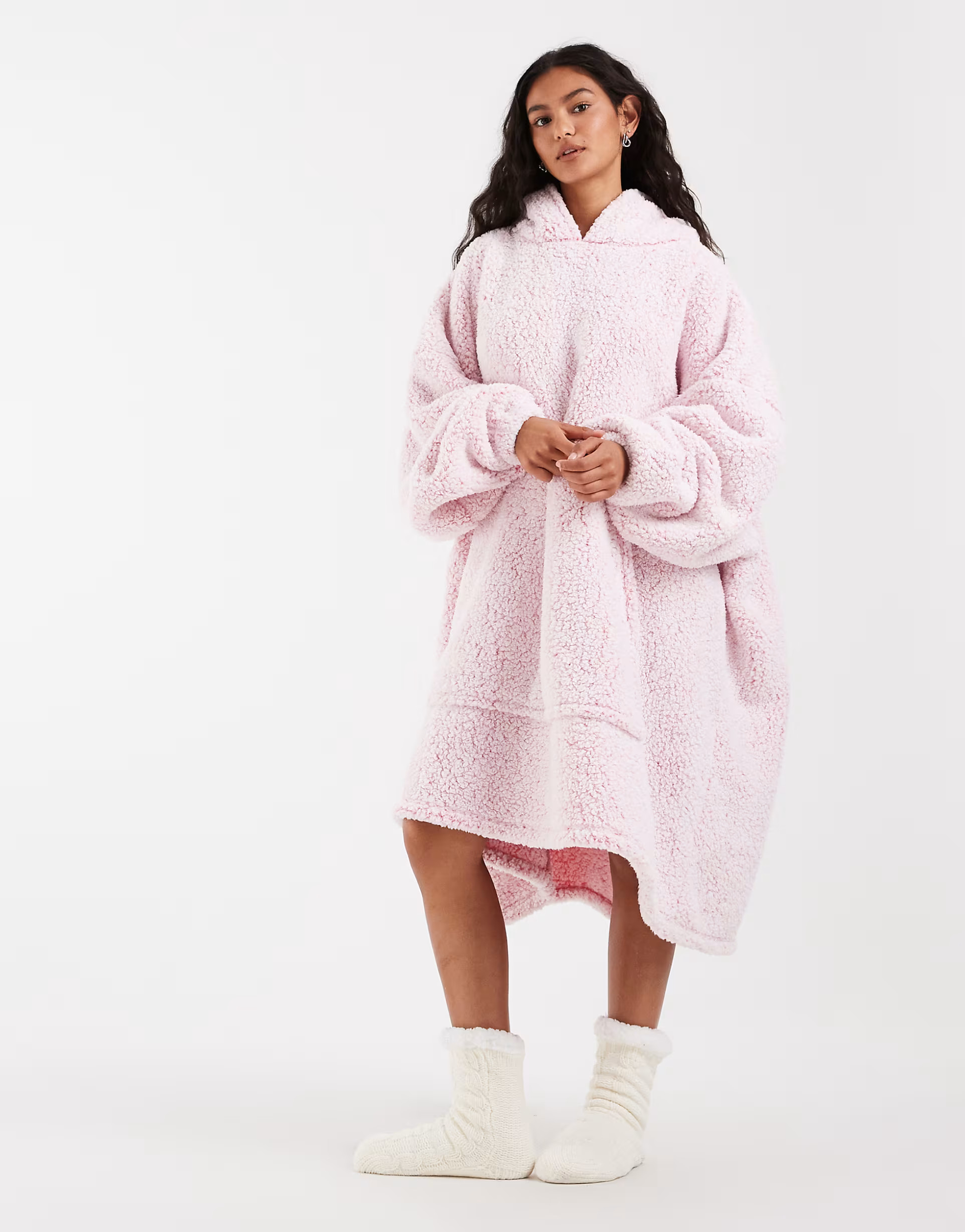 Loungeable cozy snow tipped super soft snuggle hoodie robe in pink | ASOS (Global)