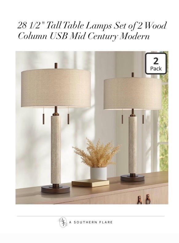 stylish table lamps are perfect for your living room or bedroom. They have USB ports and a warm light. Check them out! #HomeDecor