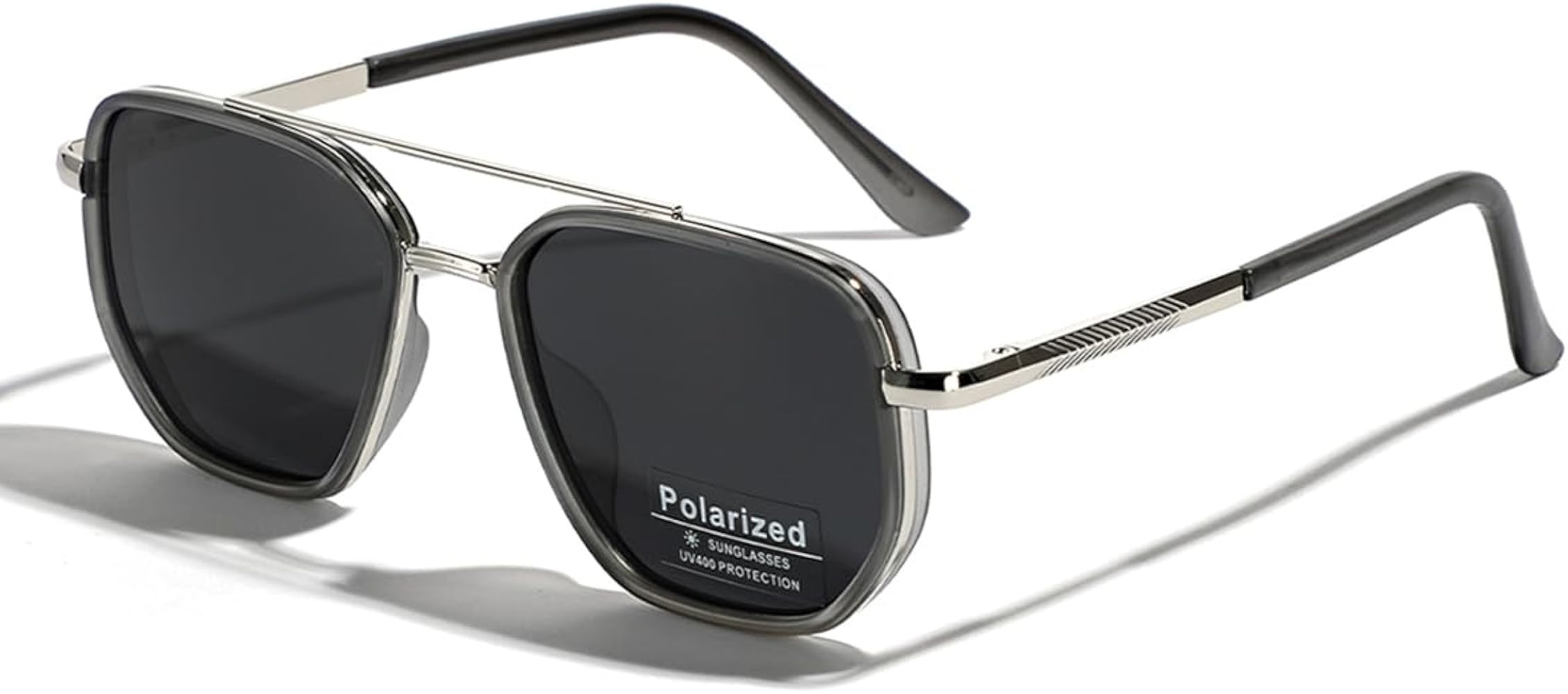 Polarized TR90 Sunglasses Vintage Square Flattop Sun Glasses Double Bridge Metal UV400 Eyewears | Amazon (US)