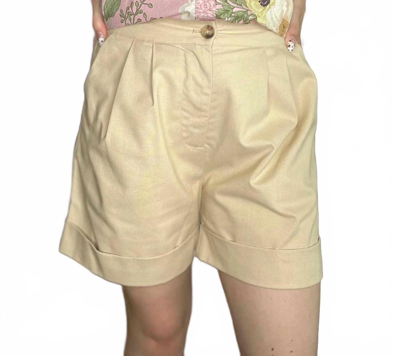 High Waist Pleated Shorts In Tan | Shop Simon