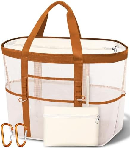 2026 Stylish & Spacious XX-Large Beach Bag for Women – Mesh × Canvas Tote with Top Zipper, 11 ... | Amazon (US)