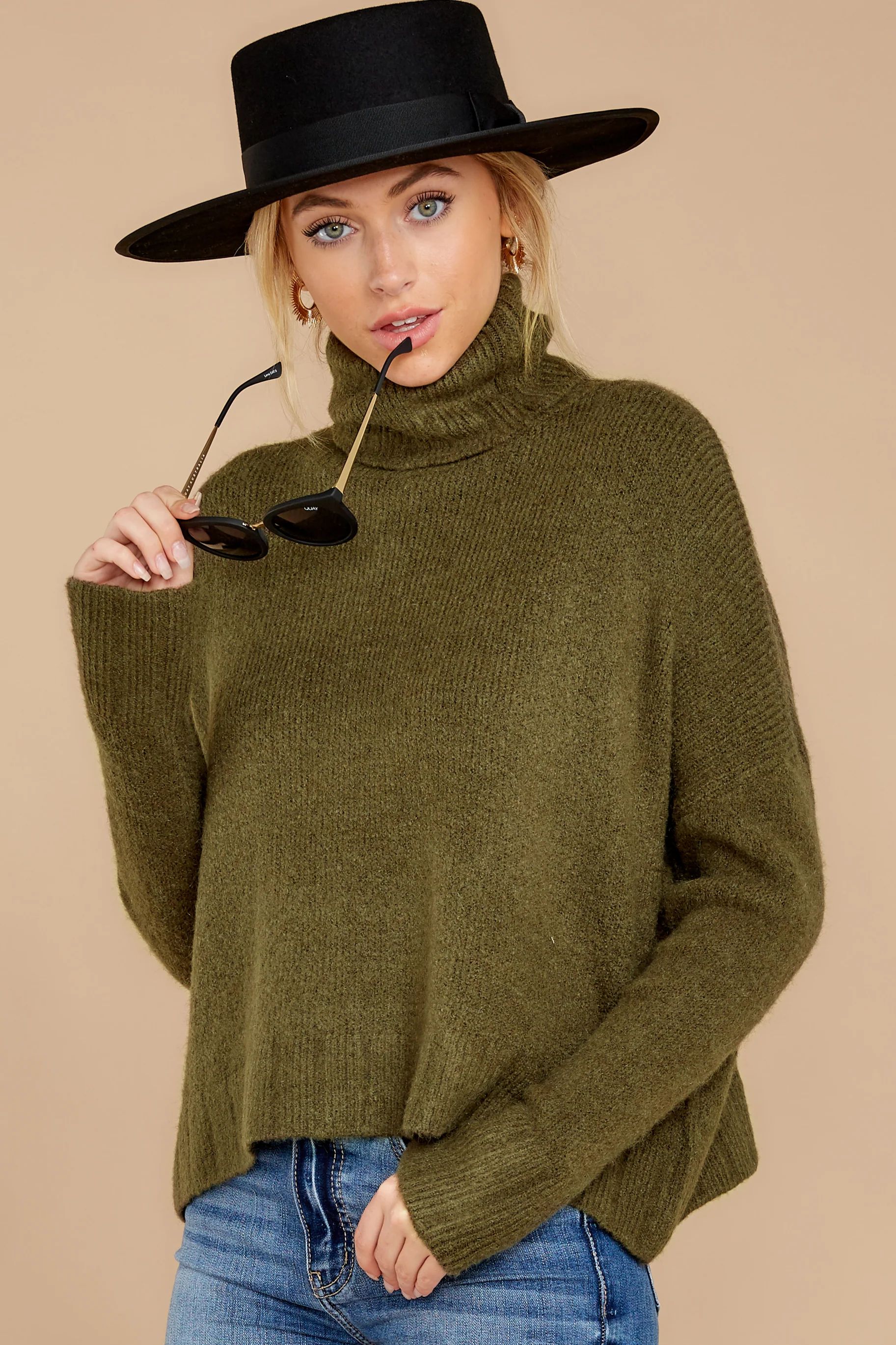 Fable Say Anything Olive Green Turtleneck Sweater | Red Dress 