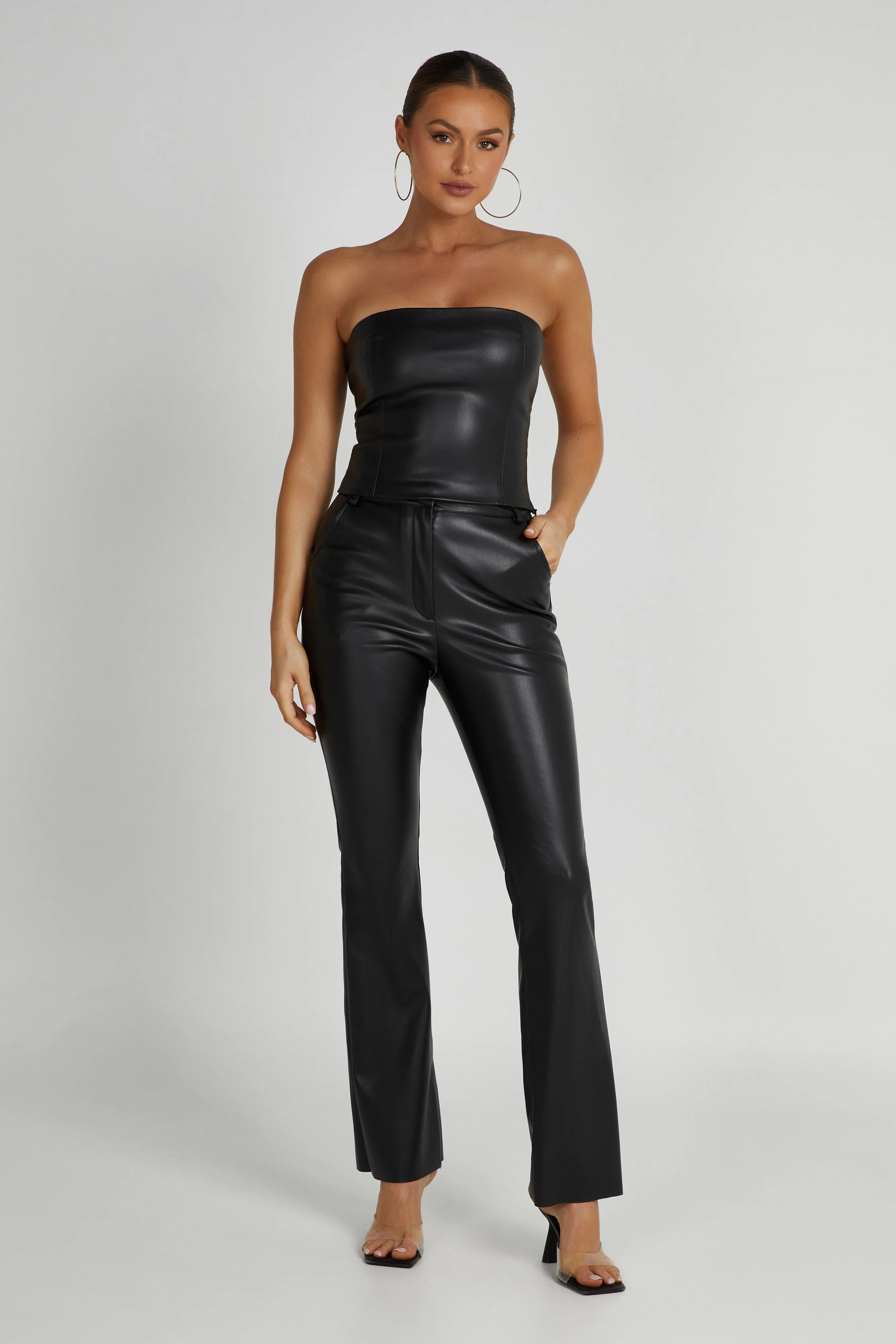 Tyra Straight Leg Faux Leather Pants - Black | MESHKI US