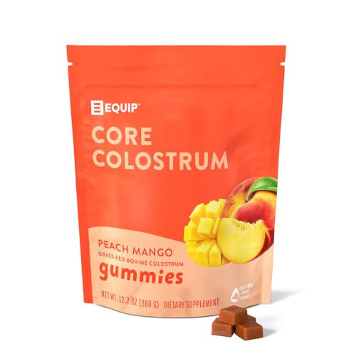 Equip Foods Core Bovine Colostrum Gummies, Delicious 1g Per Seving Grass Fed Colostrum Supplement - Gut Health, Immunity, Recovery, Hair & Skin - 60 Bovine Colostrum Gummies, 30 Servings, Peach Mango | Amazon (US)