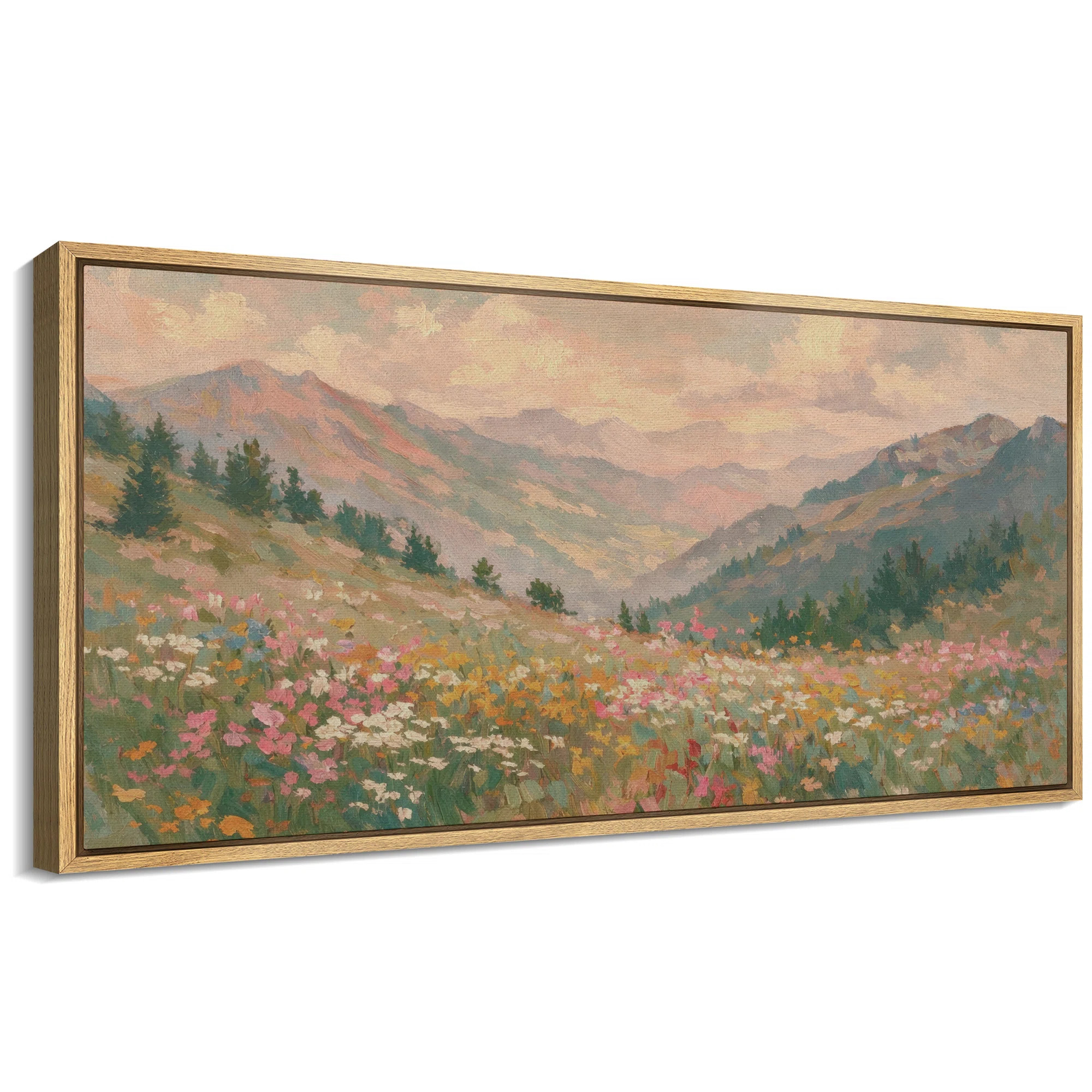 Colorful Mountain Valley Wildflower Landscape Wall Decor Extra Large Pictures Framed Canvas Print... | Wayfair North America
