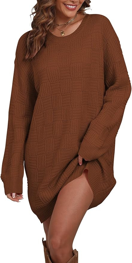 Cakulo Womens Checkered Sweater Dress Fall Oversized Long Pullover Chunky Sweaters Trendy Casual ... | Amazon (US)