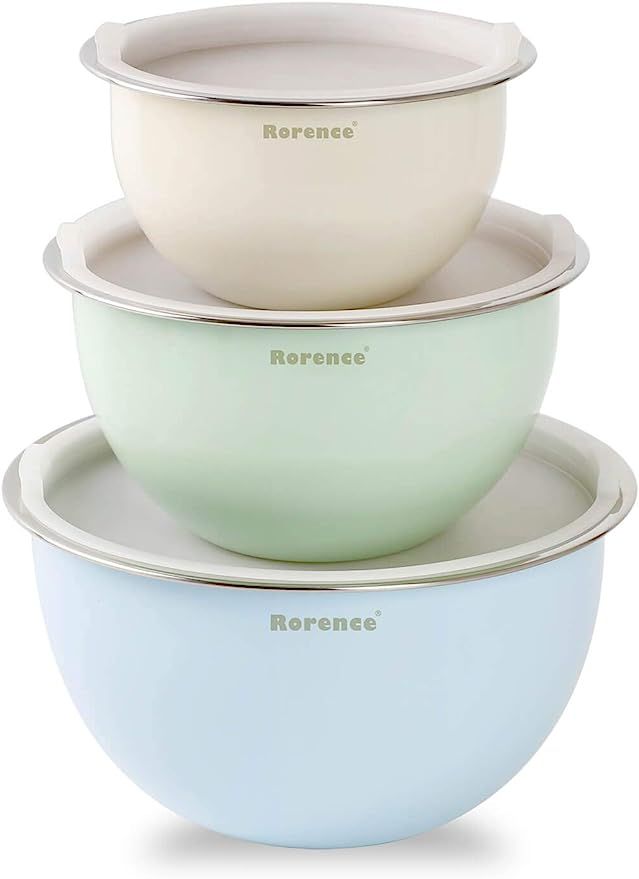 Rorence Stainless Steel Mixing Bowls with Lids: Stackable Colorful Mixing Bowls for Kitchen – S... | Amazon (US)