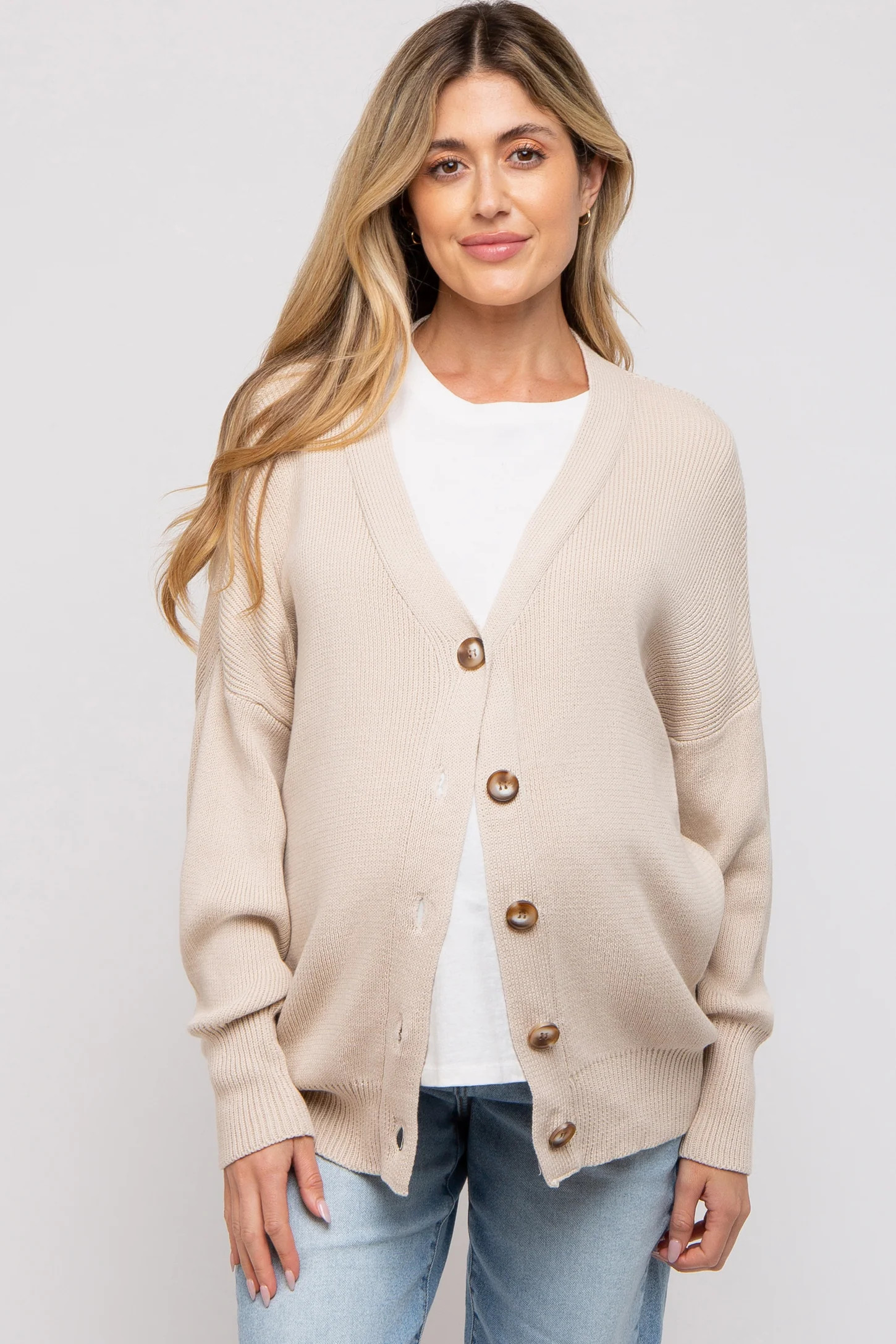 White Basic Ribbed Maternity Cardigan Sweater | PinkBlush Maternity