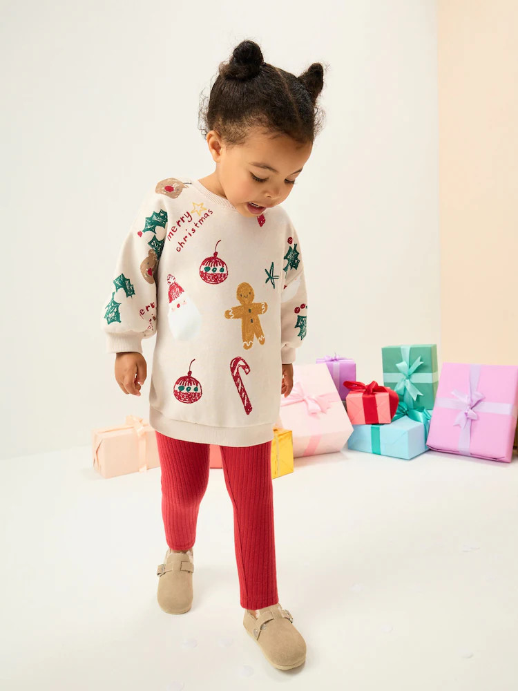 Beige/Red Christmas Print Sweatshirt & Leggings Set (3mths-7yrs) | Next US