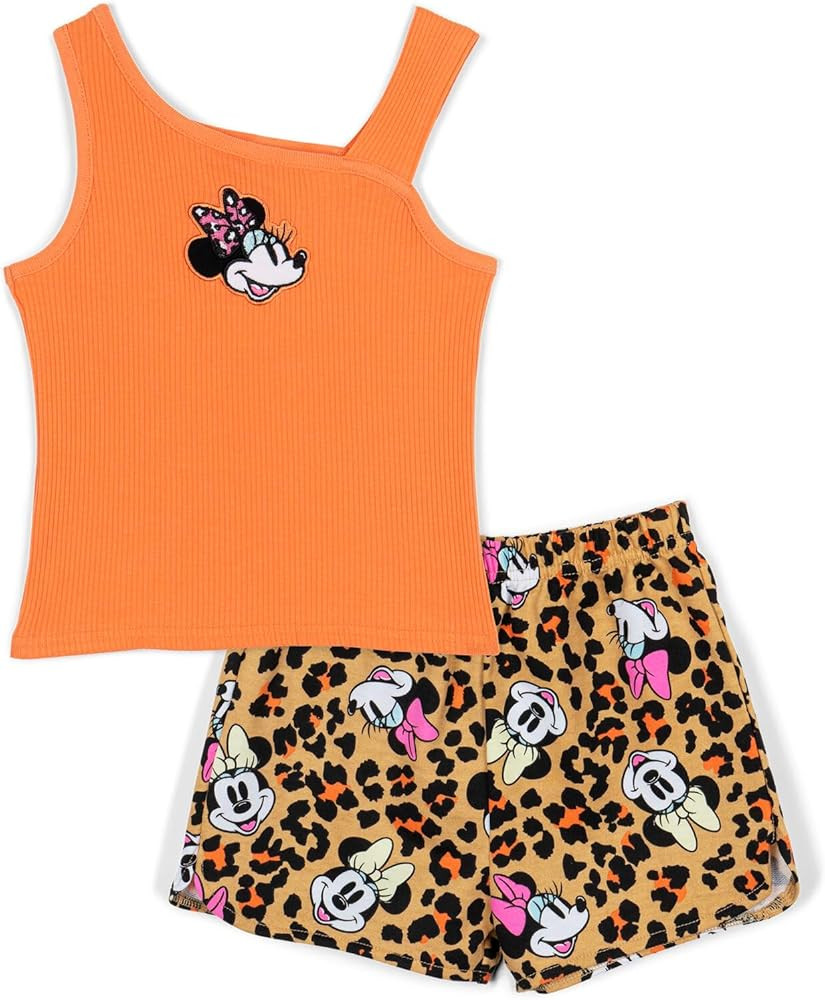 Disney Minnie Mouse Girls Ribbed Tank Top and French Terry Shorts Outfit Set Toddler to Big Kid S... | Amazon (US)