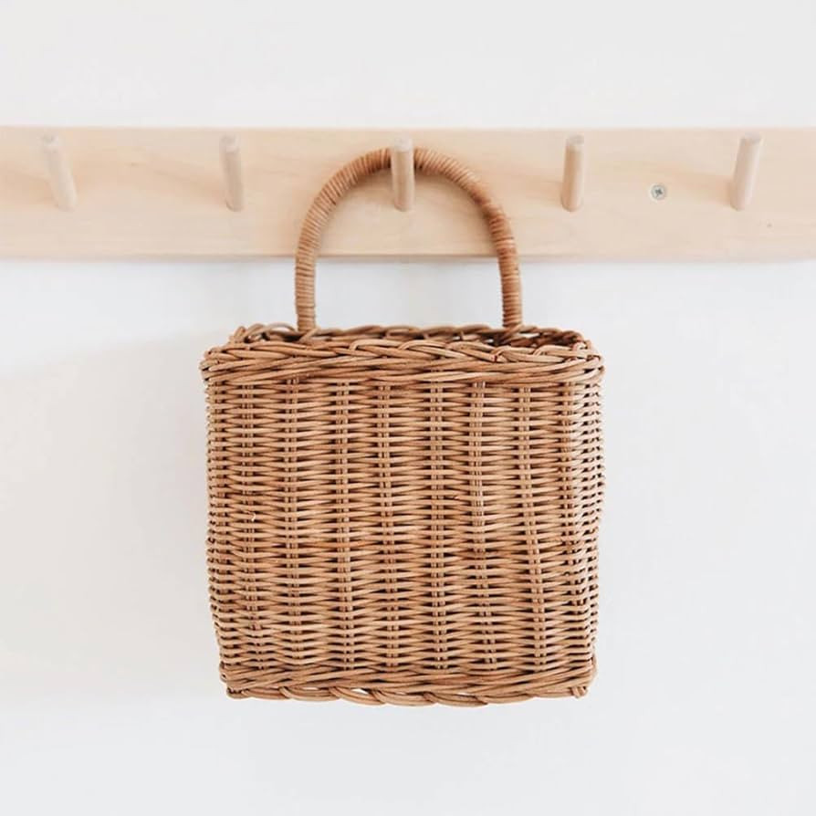Natural Wicker Hanging Basket - Handwoven Rattan Wall Storage Organizer for Kitchen, Front Door F... | Amazon (US)