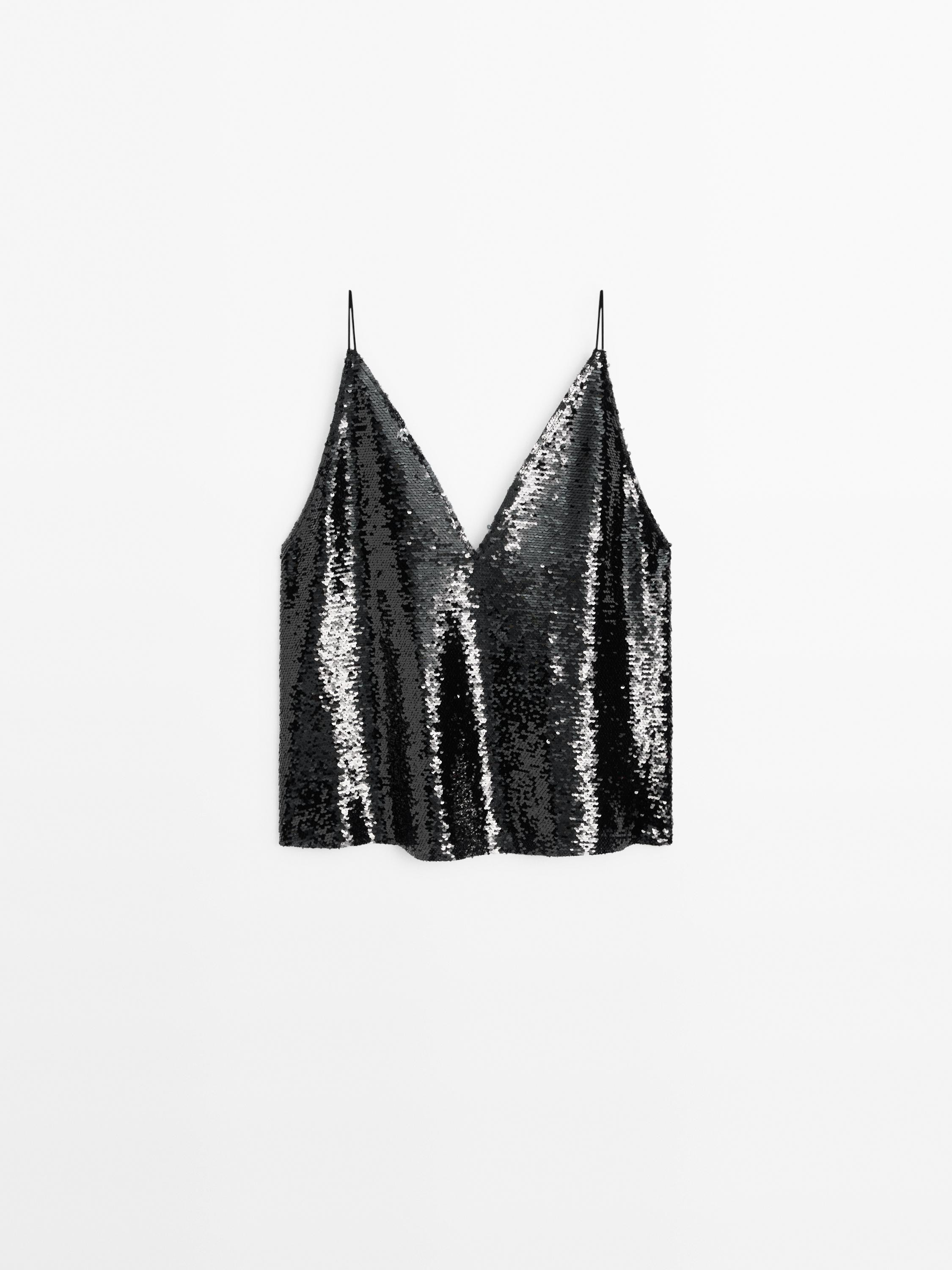 Strappy sequin top | Massimo Dutti US