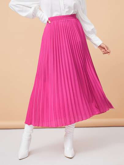 Solid Longline Pleated Skirt | SHEIN