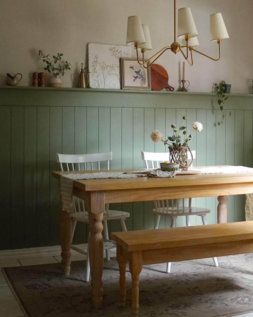 Cozy cottage kitchen decor, wood table, farmhouse style, cottage core aesthetic budget home decor 