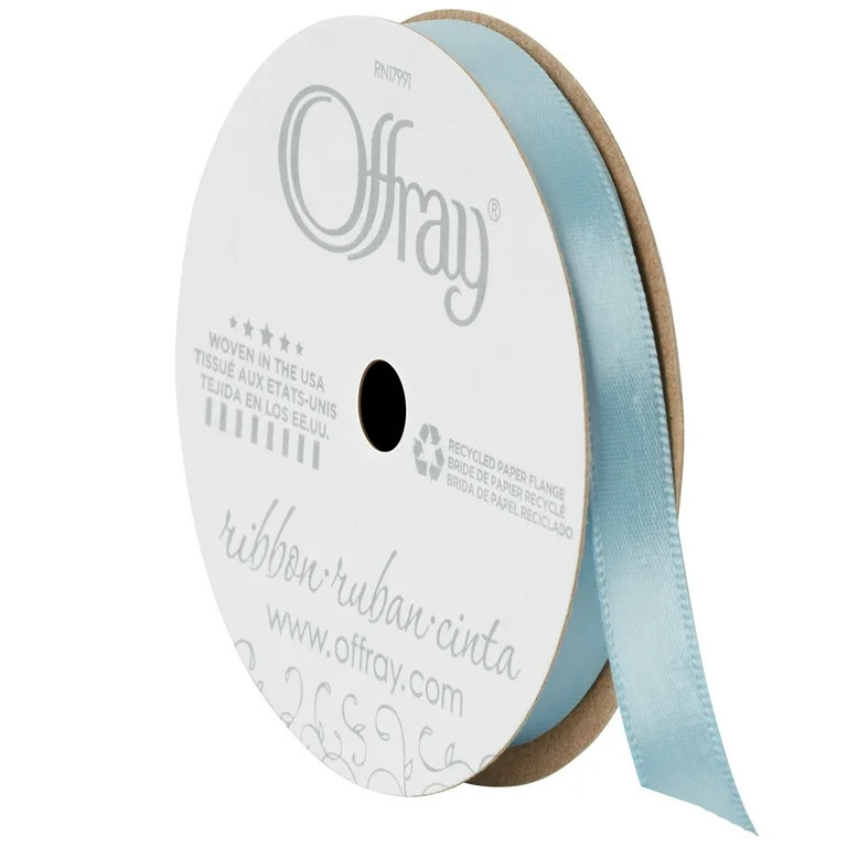 Offray Ribbon, Powder Blue 3/8 inch Single Face Satin Polyester Ribbon, 18 feet | Walmart (US)
