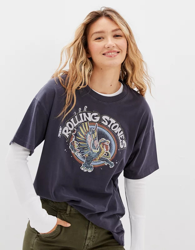 AE Oversized Rolling Stones Shine Graphic Tee | American Eagle Outfitters (US & CA)