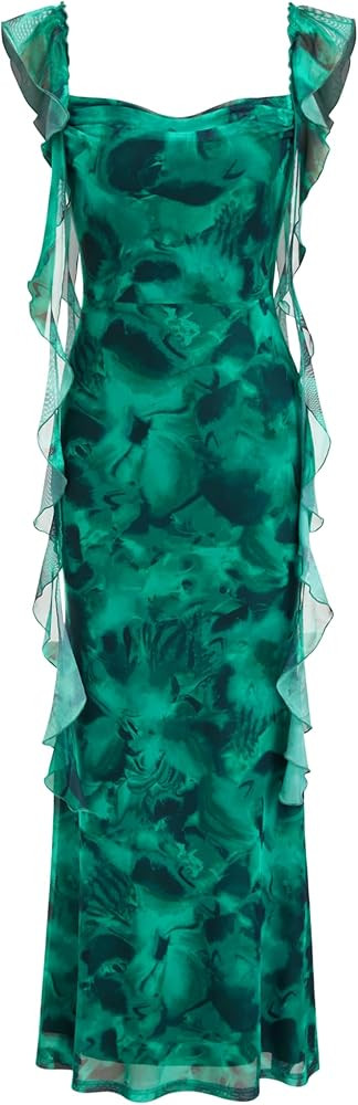 CIDER Formal Dresses for Women Wedding Guest Dresses Summer Maxi Dress Sleeveless Mesh Ruffle Coc... | Amazon (US)