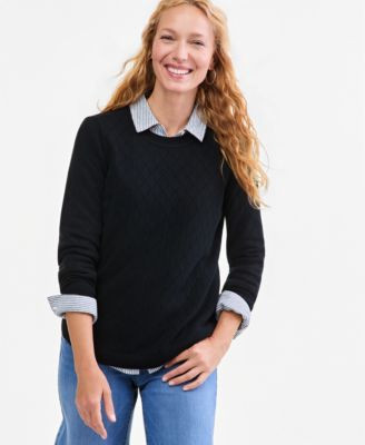 Style & Co Women's Cotton Curved-Hem Sweater, Macy's Exclusive - Leafy Clover | Macy's