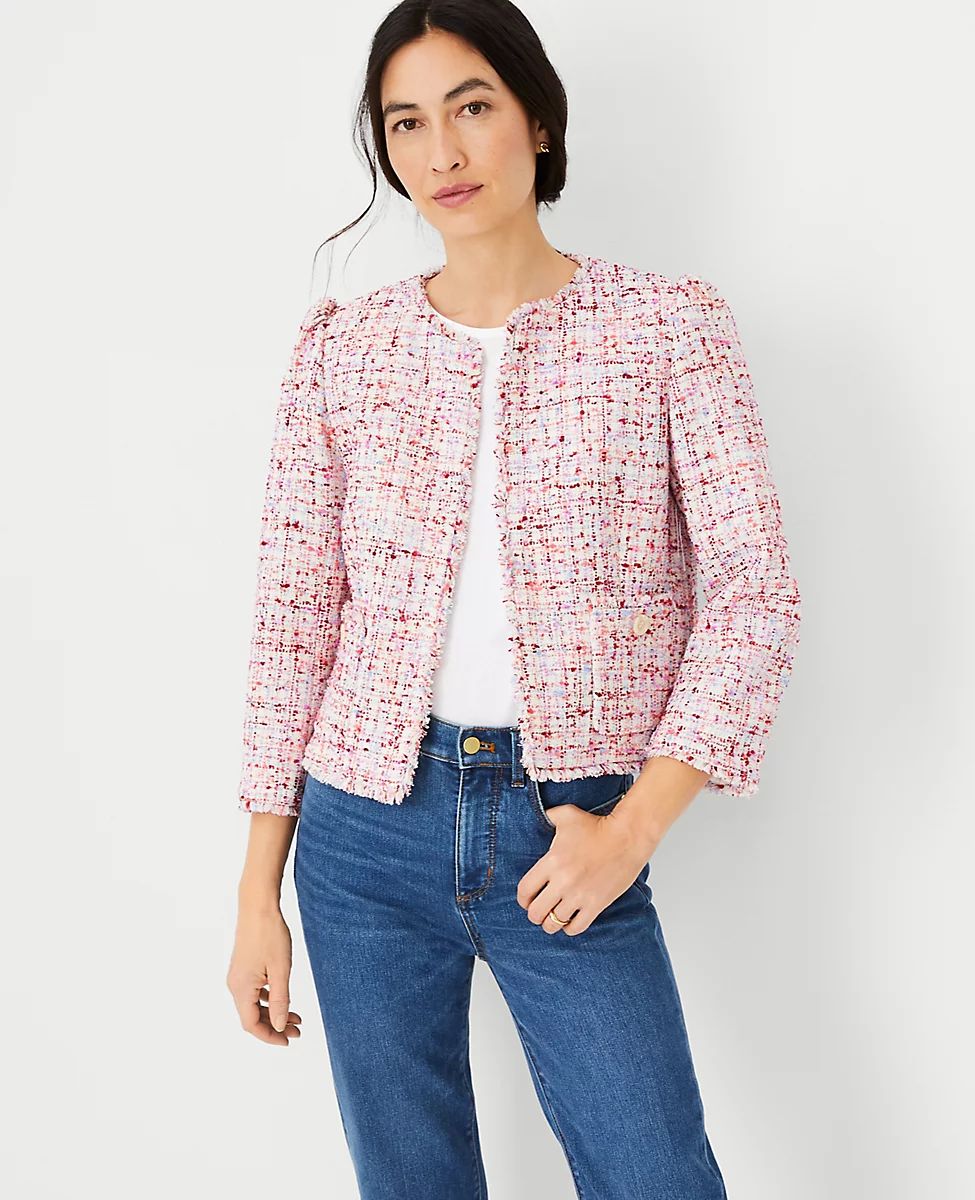 Fringe Tweed Puff Sleeve Jacket | Ann Taylor (US)