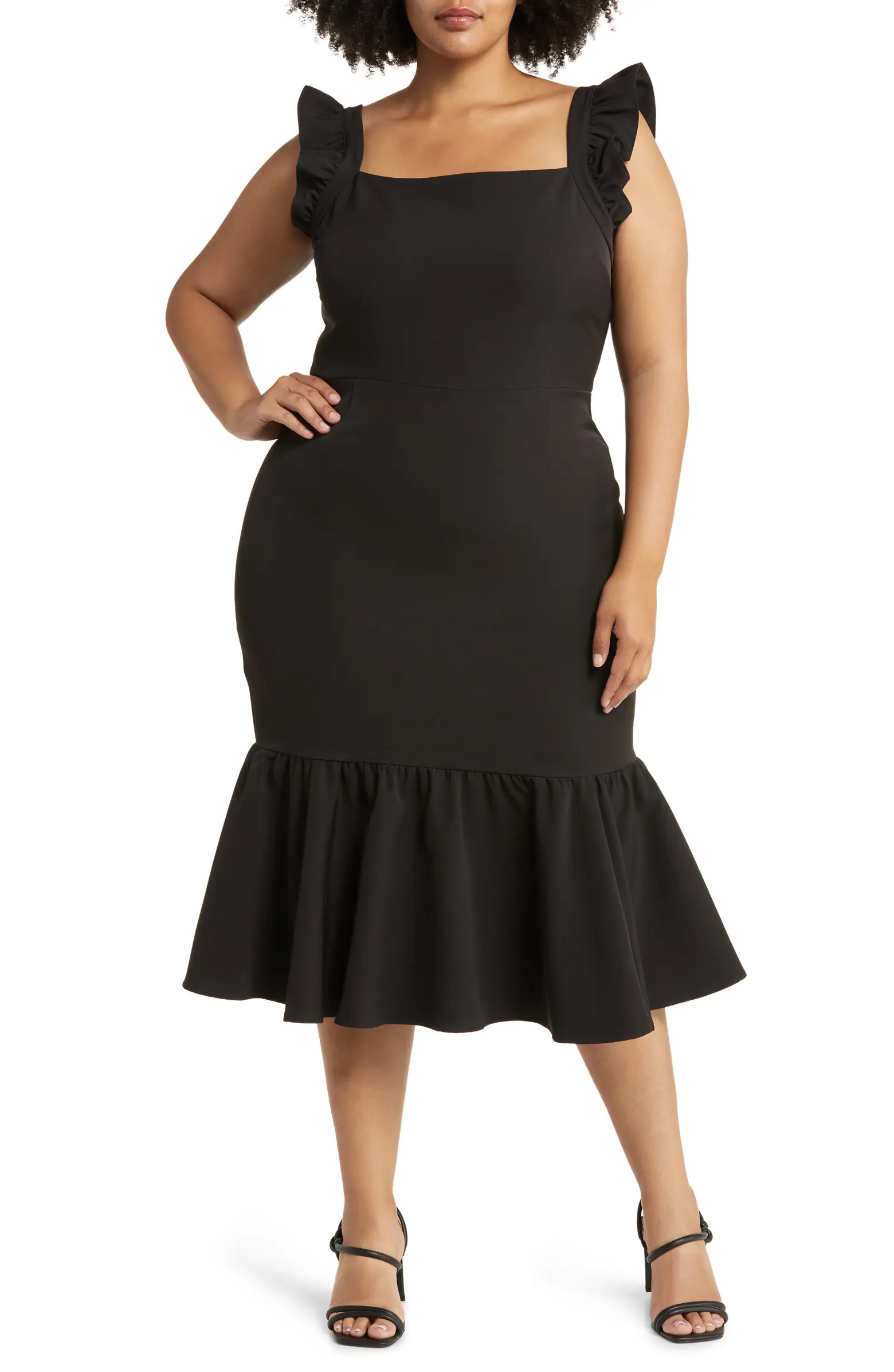 Print Ruffle Sleeve Midi Dress | Nordstrom