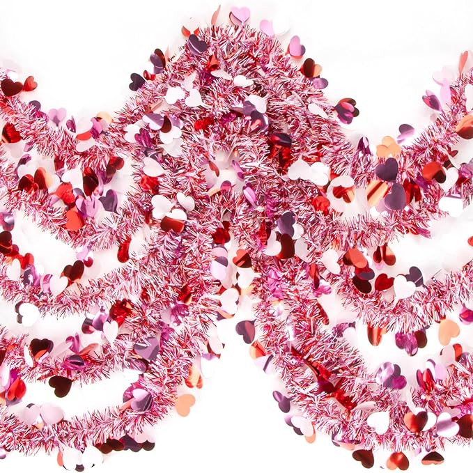 Valentines Heart Tinsel Garland - Valentines Day Decorations Garlands Total 33 FT Red White Pink ... | Amazon (US)