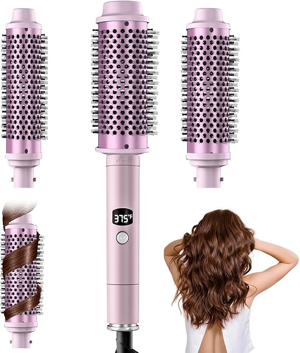 Thermal Brush,5 Temps LCD Display Ceramic Tourmaline Heated Styling Brush Set - 3-in-1 Detachable... | Amazon (US)