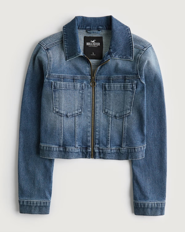 Crop Denim Trucker Jacket | Hollister (UK)