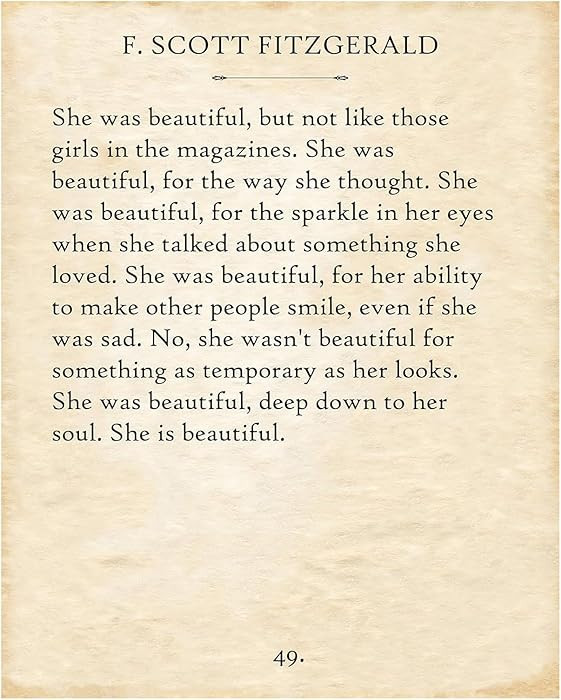 Lone Star Art F. Scott Fitzgerald - She Was Beautiful - 11x14 Unframed Quote Book Page Print - Gr... | Amazon (US)