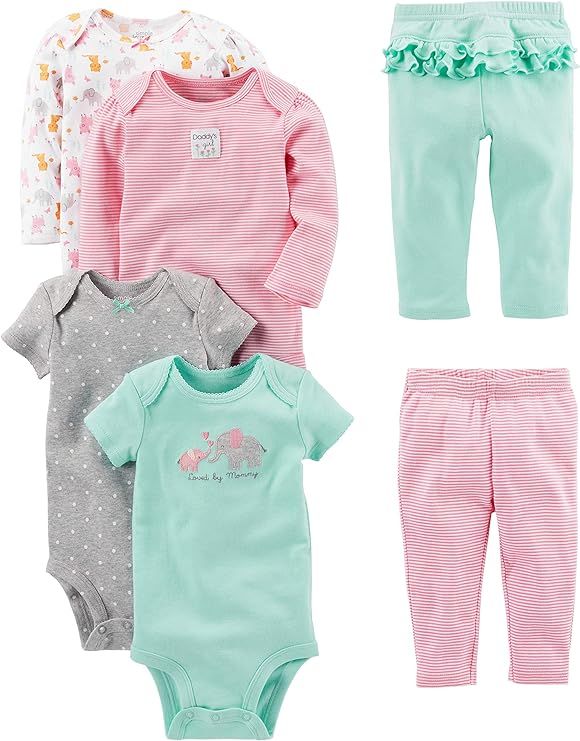 Simple Joys by Carter's Baby Girls' 6-Piece Bodysuits (Short and Long Sleeve) and Pants Set | Amazon (US)