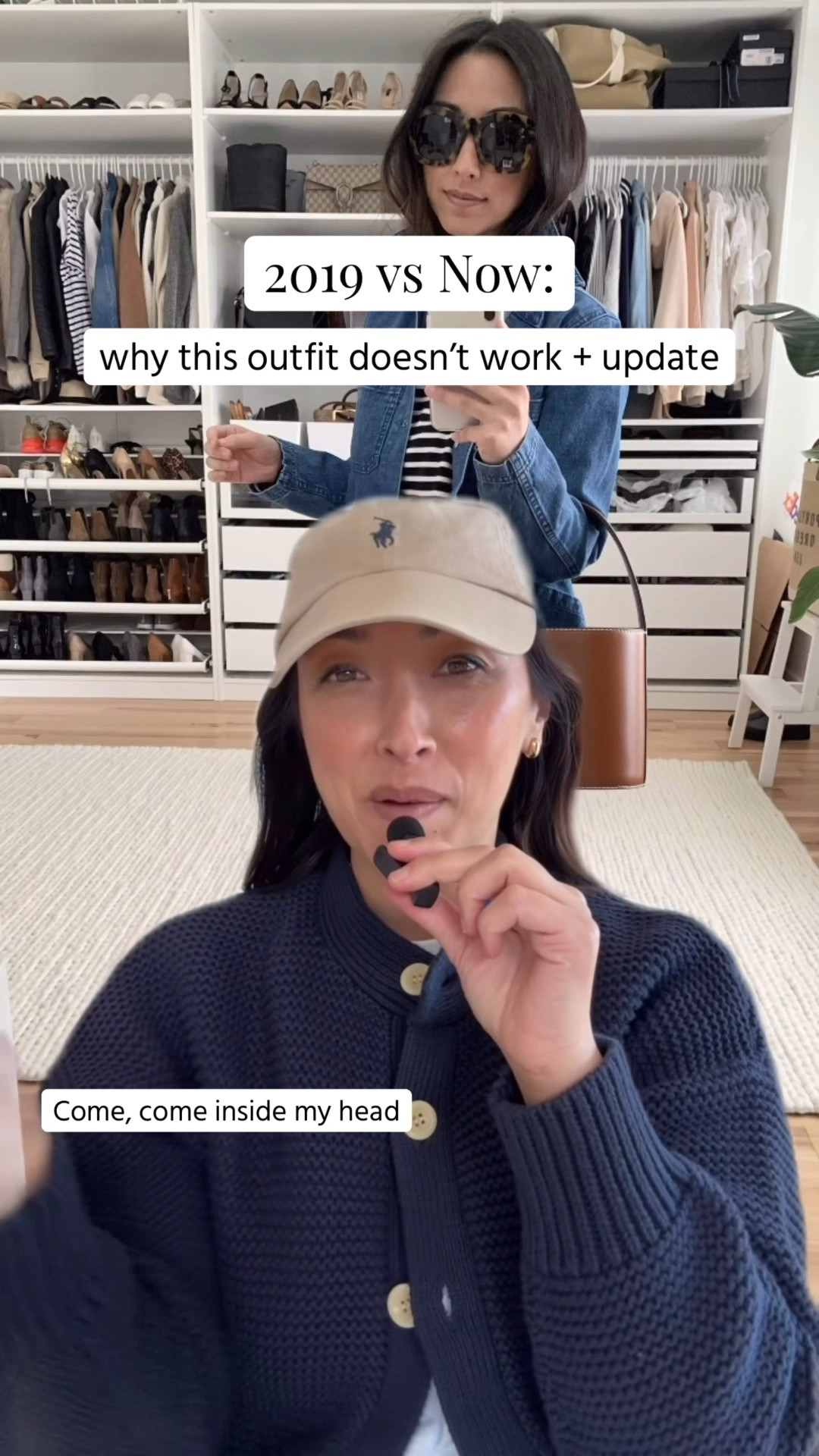 Walking you through how I’m updating an outfit from 2019. 

2 current outfits 

AYR Deep End shirt xs
Everlane cotton sweater xs
Everlane curve jeans 26 - sized up 2 - cut hems 
Staud netted flats 35
J.crew bucket bag

AYR Deep end shirt xs
Everlane Saile 2.0 jeans 25 - cut hems
Everlane flats 5 - old
Liffner bag - old 
Celine sunglasses 