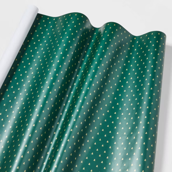 30in 25 sq ft Trees Gift Wrap Champagne & Dark Green - Wondershop™ | Target