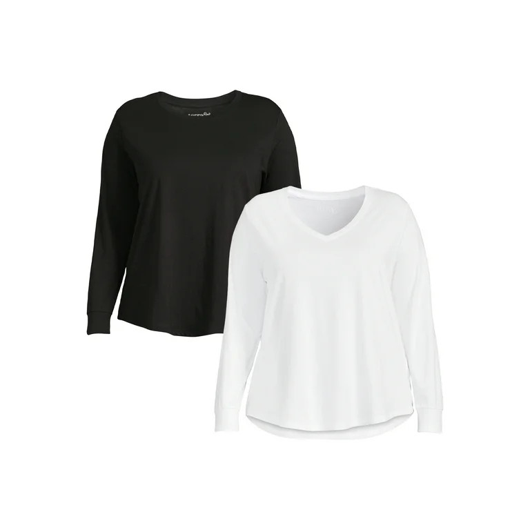 Terra & Sky Women's Plus Size V-Neck Tee with Long Sleeves, 2 Pack | Walmart (US)