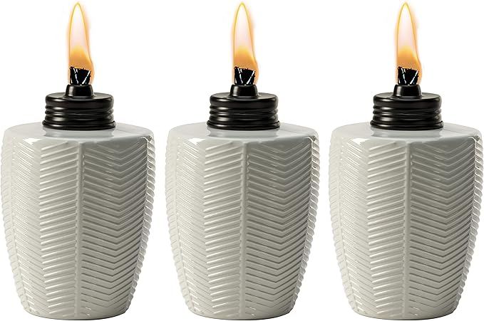 TIKI Brand Table Torch Glass Herringbone Ivory - Decorative Table Top Torches for Outdoor, Patio,... | Amazon (US)