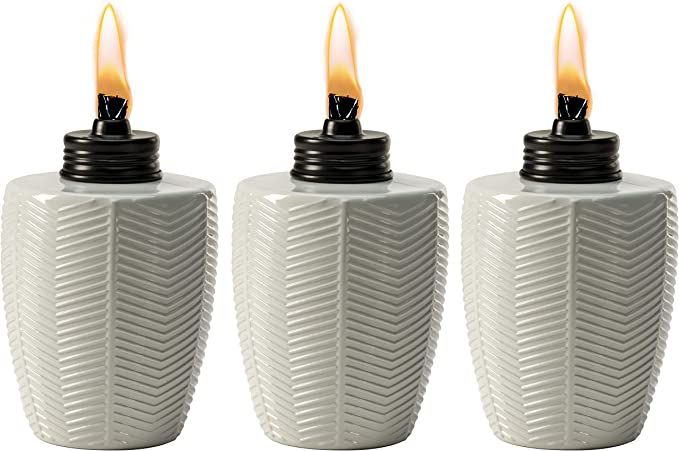 TIKI Brand Table Torch Glass Herringbone Ivory - Decorative Table Top Torches for Outdoor, Patio,... | Amazon (US)