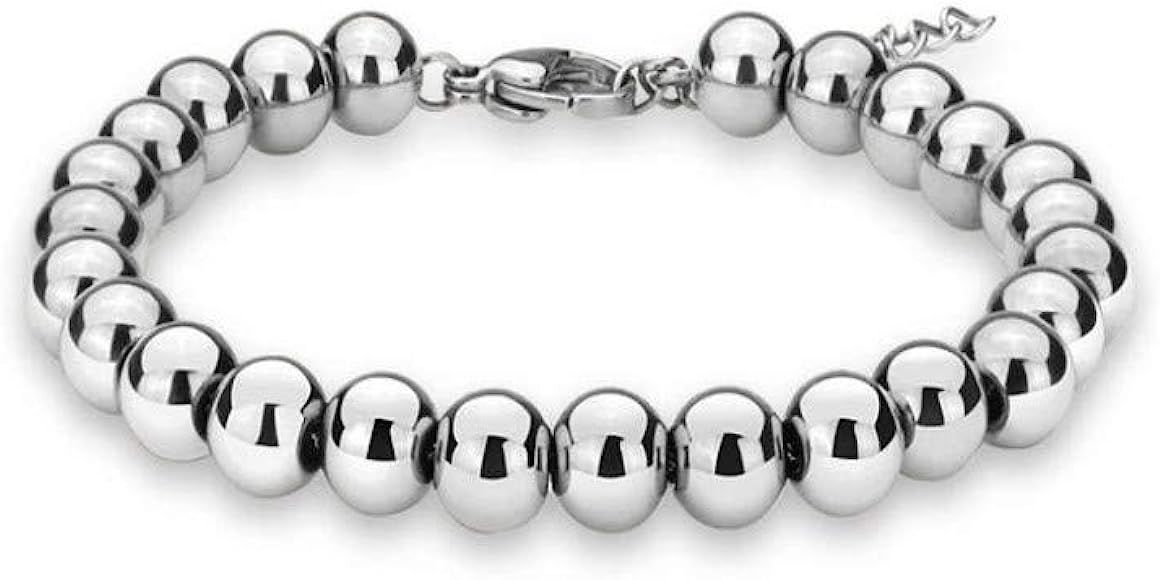 925 Sterling Silver 4MM-10M Italian Bead Ball Chain Bracelet- Handmade Bead Italian Bracelet, Sil... | Amazon (US)