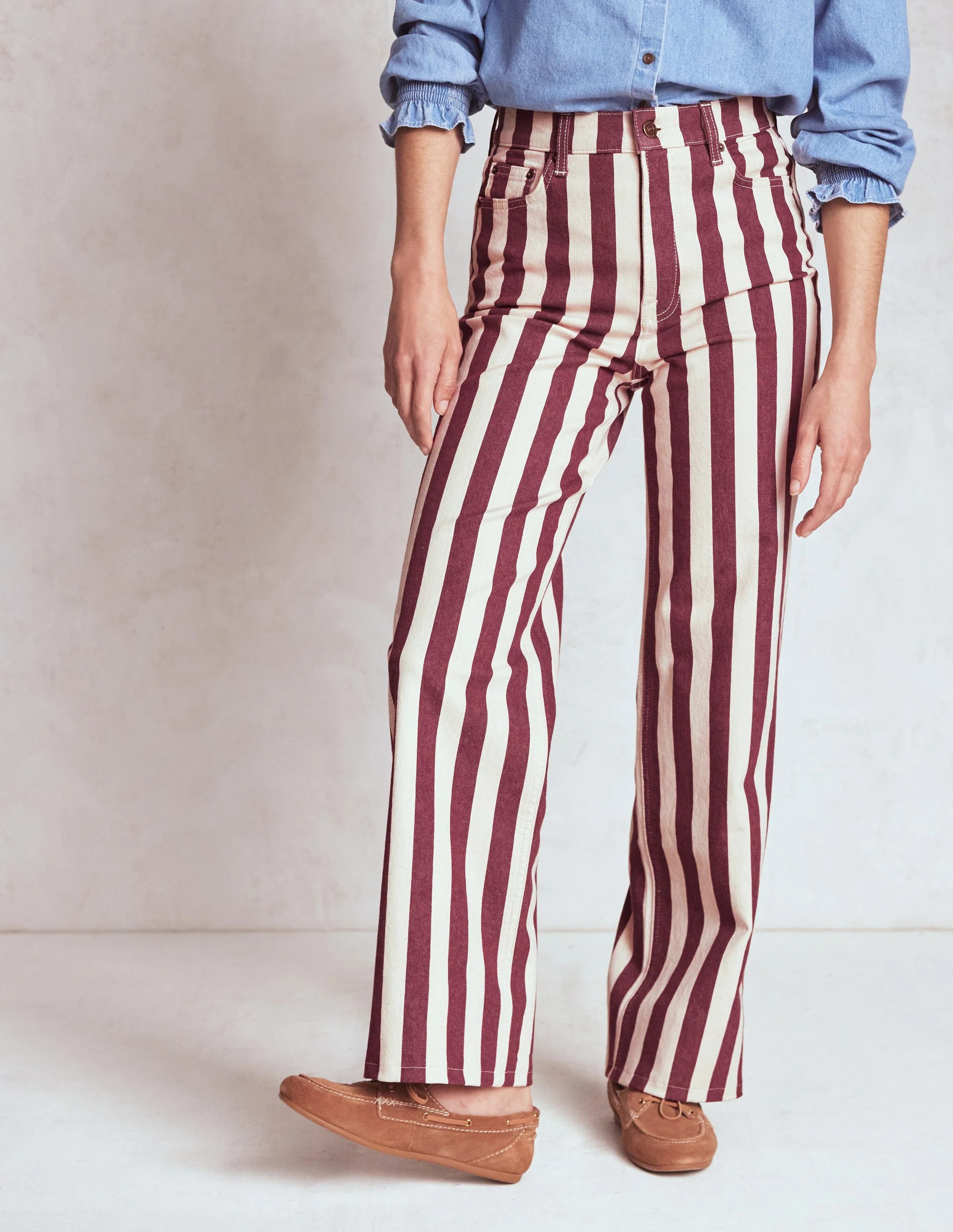 High Rise Column Leg Jeans-Maroon and Ivory Stripe | Boden (US)