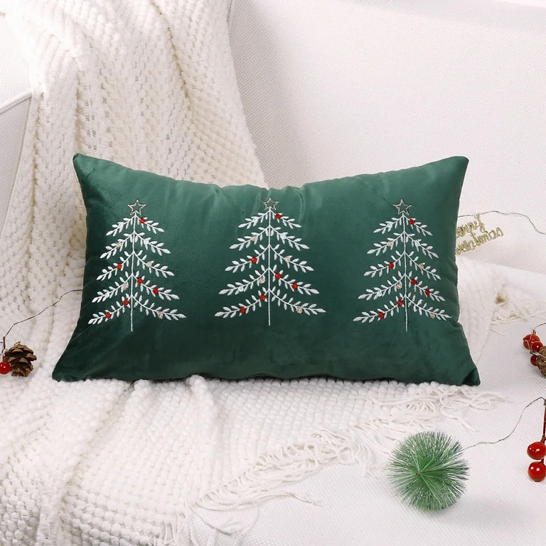 Btomtd 19.6x11.8 in Embroidered Christmas Tree Pillow Cover Invisible Zipper Decorative Pillowcas... | Walmart (US)