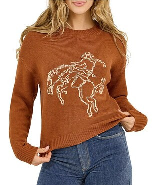 Wrangler\u00ae Retro\u00ae Horse Intarsia Long Sleeve Cropped Sweater | Dillard's