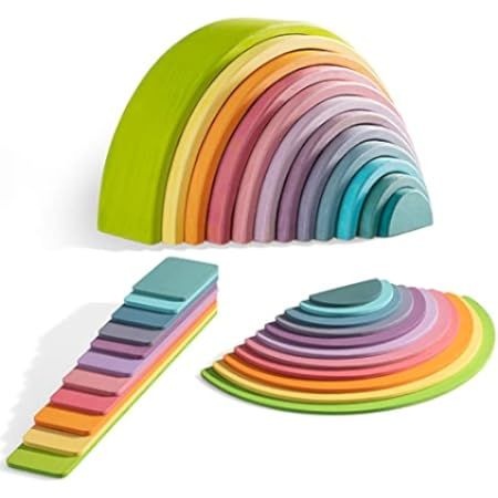 MerryHeart Wooden Rainbow Stacking Toy, 12 Piece Wooden Rainbow Stacker, Extra Large Rainbow Stackin | Amazon (US)