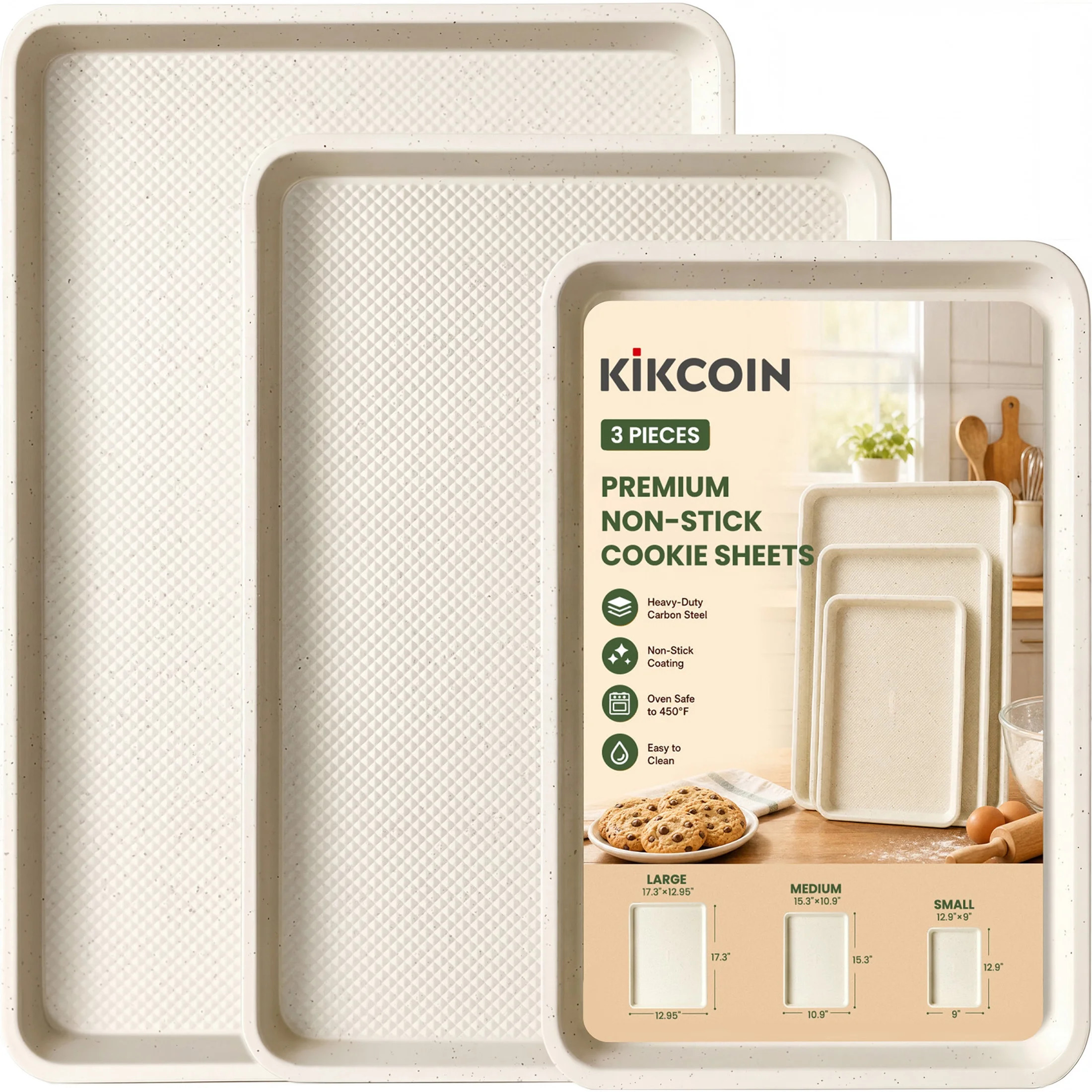 Kikcoin 3-Piece Nonstick Baking Sheets, Carbon Steel Cookie Sheet Set with Diamond Texture, Heavy... | Walmart (US)