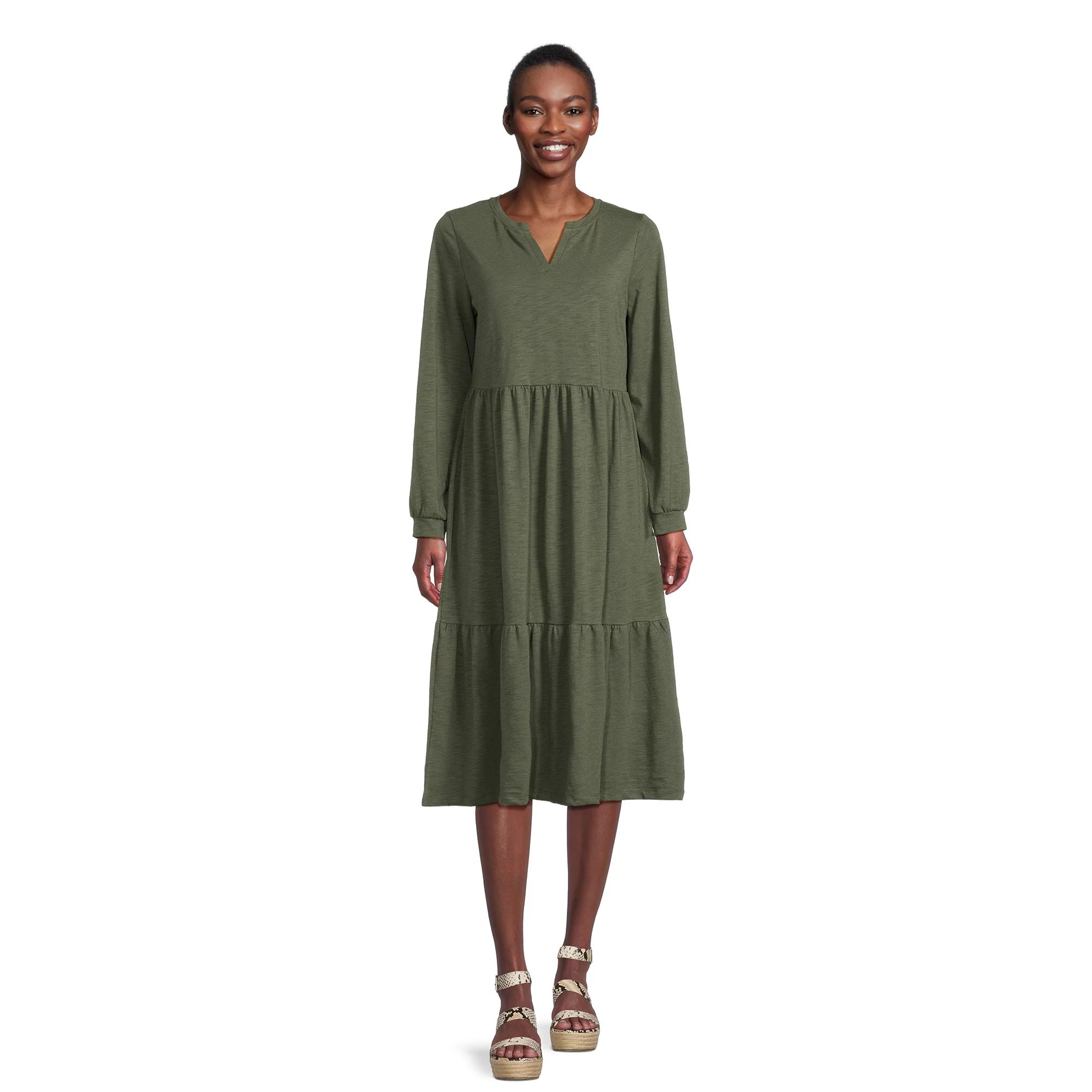 Time and Tru Women's Knit Tiered Midi Dress | Walmart (US)