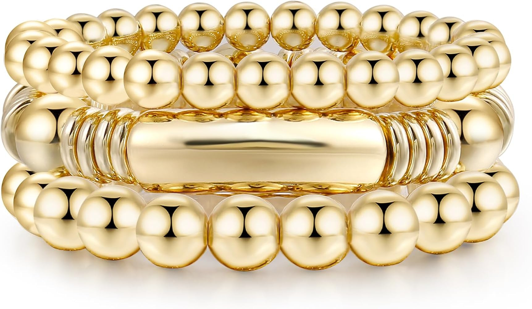 14K Gold Plated Bangles Bracelet for Women Chunky Curved Stacking Plated Bead Ball Stretchable Br... | Amazon (US)