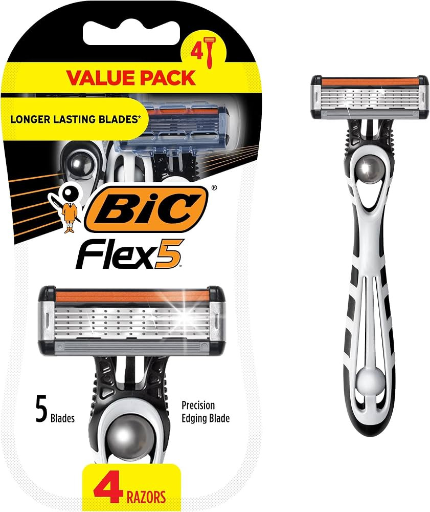 BIC Flex 5 Disposable Razors for Men, Sensitive Skin Razor For a Smooth and Close Shave, Portable Razors with 5 Blades, 4-Pack Disposable Razor Set | Amazon (US)